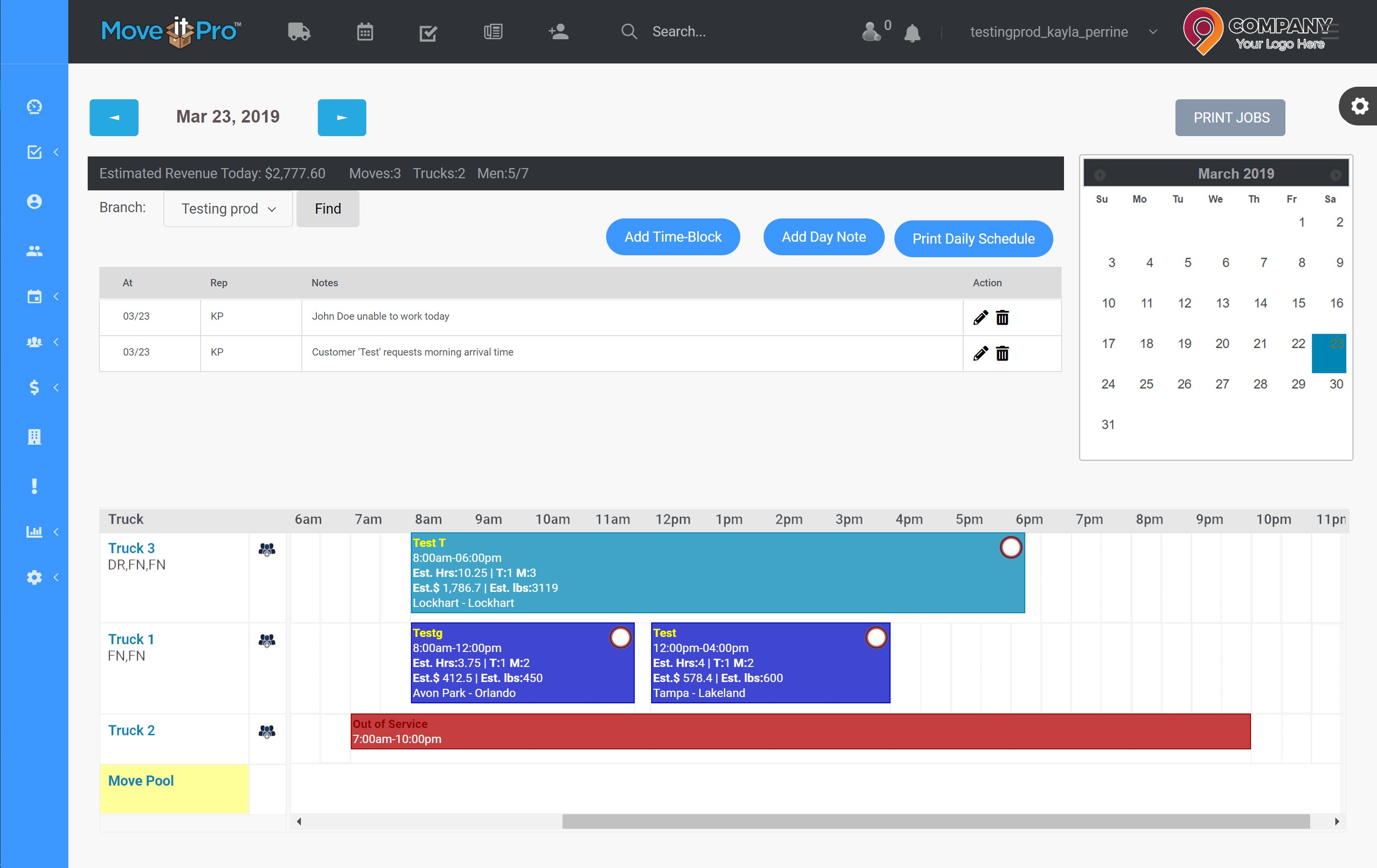 Moving Company Dispatch System